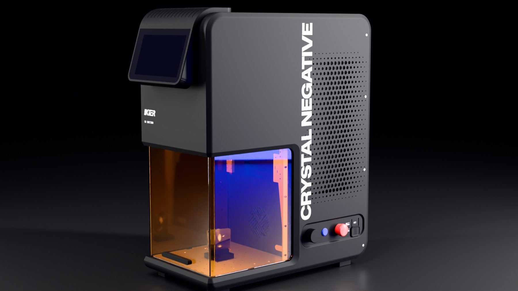 The CN Edition of the Ikier Spatial laser: black, with CRYSTAL NEGATIVE up its side